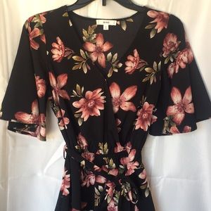 Midi flower print black dress